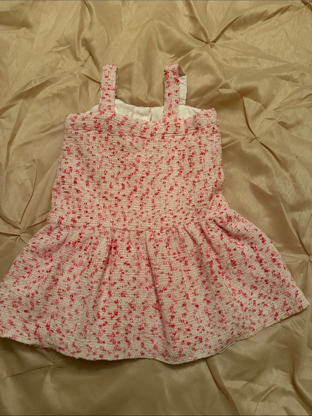 Janie and Jack Pink and White Tweed Dress with Flower Accent